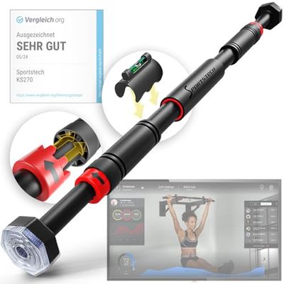 Sportstech klistringsstång med innovativ Gear-Lock funktion | säkert och snabbt sätts in utan skruvar i dörrkarmen | Indoor Pull Up Bar individuellt justerbar upp till 90 cm KS260/KS270 inkl. eBook (KS260)