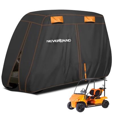 NEVERLAND Funda impermeable para carrito de golf, compatible con carritos de golf Yamaha, EZ GO Club, para exteriores, resistente al viento y al sol (negro + naranja, apto para carrito de 2 pasajeros)
