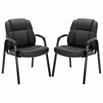 Sweetcrispy Wachtkamerstoelen Receptie Stoelen Kantoor Gaststoelen Set van 2, Grote en Hoge Bureaustoel Geen Wielen Executive Bureaustoel PU Lederen Conferentieruimte Stoelen Lobby Stoelen met