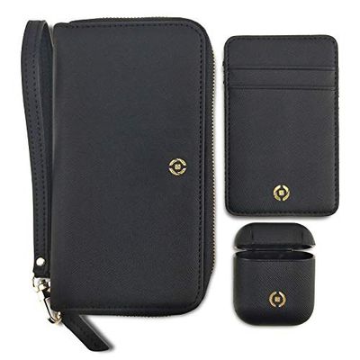 Celly VENERESETBK - Kit 3 pezzi composto da borsa con chiusura a cerniera, porta carte di credito e custodia per Airpods Sistema magnetico per facilitare la tenuta dello smartphone