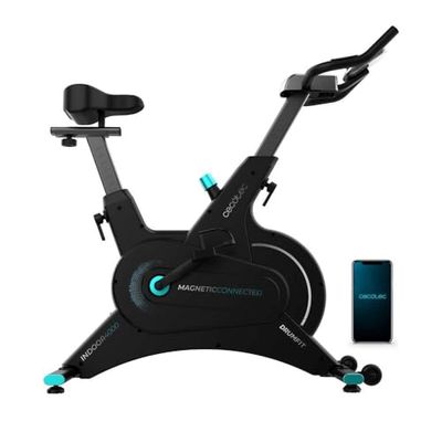 Cecotec Bicicleta Estática Drumfit Indoor 10000 Magnetic Connected, MagnetSystem con pedaleo fluido y natural, Volante de Inercia 10Kg, Pantalla LCD, Compatible APP, 10 Niveles, 10 Kg