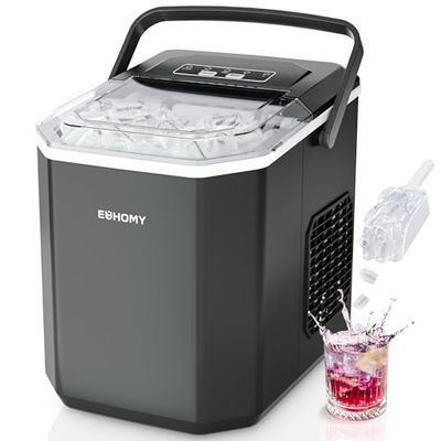 EUHOMY Ice Maker, 9 Cube in 6 Min, Bullet Ice maker, 2 Size Cube, Countertop Ice Machine, 12kg/Day, Self-Cleaning with Ice Scoop & Basket, for Home//Kitchen/Office/RV, Black