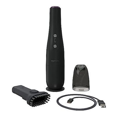 Amazon Basics - Aspirador de mano inalámbrico, carga por cable USB, color negro