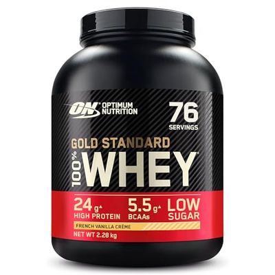 Optimum Nutrition Gold Standard Whey Muscle Building and Recovery Protein Powder With Naturally Occurring Glutamine and Amino Acids, French Vanilla Crème, 76 Servings, 2.28kg, Packaging May Vary