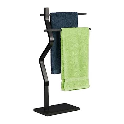 Relaxdays Rack, 2 Rails, Free, 85 x 43.5 x 20 cm, Bathroom Stand for Bath Towels, Steel & MDF, Black