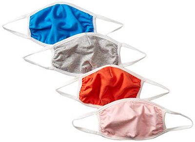 Quality Durables Kids 4-Pack Reusable Face Covering Masque de Costume, Orange/Rose/Gris chiné/Bleu pour Enfants, Big