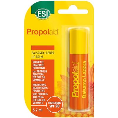 ESI - Propolaid Balsamo Labbra SPF 20, con Propolis, Aloe Vera, Olio di Tea Tree e Vitamina E, Nutre e Protegge le Labbra Screpolate, Ipoallergenico, Dermatologicamente Testato, 5,7 ml