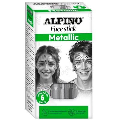 Alpino - Set di trucco Face Stick – 6 bastoncini di colore argento | Applicazione pulita e precisa | consistenza cremosa e finitura lucida | Ideale per feste, costumi e trucco artistico
