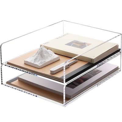 SANRUI Acrylic Stackable Letter Tray Desk Organizer Vertical Clear Paper Tray 2-Pack
