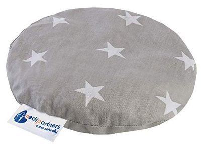 Medi Partners Cuscino termico con noccioli di ciliegia per bambini 180g rotondo 15cm ecologic 100% cotone calore + terapia del freddo (stelle bianche con grigio)