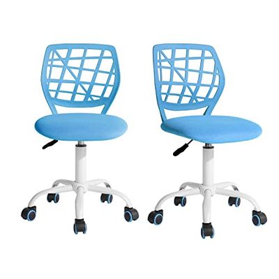 FurnitureR Bureau-kantoorstoel, stoffen zitting, ergonomische studeerstoel zonder armleuning, in hoogte verstelbare draaistoel, set van 2, blauw, 40 x 38,5 x 87 cm