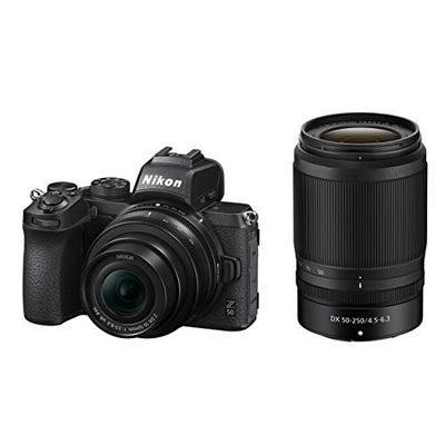 Nikon Z50 + Z DX 16-50VR+50-250VR+ Lexar SD 64GB Fotocamera Mirrorless, CMOS DX da 20.9 MP, sistema Hybrid-AF, Mirino elettronico (EVF), LCD 3,2" touch, Video 4K, Nero [Nital Card: 4 Anni di Garanzia]