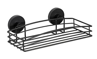 Wenko Vacuum-Loc Mensola da Parete Nera per Doccia con Design a cestello Aperto in Acciaio Laccato Stile Loft Mensola da Parete per Fissaggio Senza Fori con Fissaggio sottovuoto, 26 x 6,5 x 14 cm
