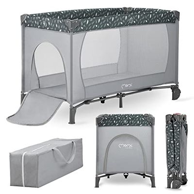 Momi BELOVE Reisbed voor kinderen tot 15 kg lichaamsgewicht, 65 x 125 x 78 cm (b x l x h), opvouwbaar 21 x 23 x 80 cm, kinderreisbed met matras, 2 wielen, transporttas