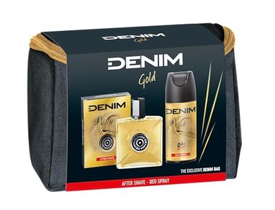 Denim - Present till män, After Shave Aftershave 100 ml och Deodorant Spray 150 ml, Doftguld, med kosmetikfodral för män