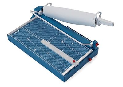 Dahle 597 Hefboom-snijmachine met handmatige strijkpers en materiaalmes (550 mm tot DIN A3, maaihoogte 3,5 mm, metalen tafel) blauw