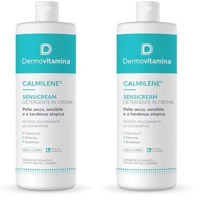 Dermovitamina Calmilene Sensicream Detergente 500 ml - Detergente Viso - Crema Idratante Viso e Corpo - Per pelle sensibili e dermatiti - Con Vitamina E e Calmilene - Senza Sapone (Confezione da 2)