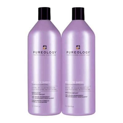 Pureology Hydrate Sheer, Moisturising Shampoo and Conditioner Set, For Fine, Colour Treated Hair, Vegan Formulas, Sulphate Free for a Gentle Cleanse