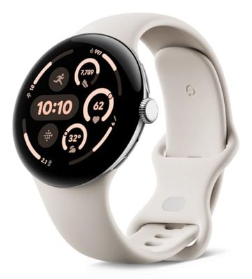 Google Pixel Watch 3 (45 mm) - Android-smartwatch met hartslagmeting, geavanceerd hardlopen vanaf Fitbit, fitness-inzichten, 24-uurs batterij - gepolijste zilveren aluminium behuizing - porseleinen