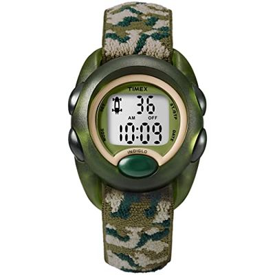 Timex 34 mm kinderhorloge - groene kast met Digitaal wijzerplaat en groene elastische stoffen band T71912