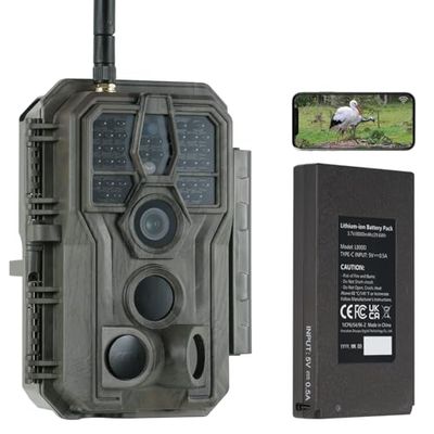 GardePro E8P Wildcamera met wifi, oplaadbare 8000 mAh batterij, 64 MP 1296P, wilddiercamera met bewegingsmelder, nachtzicht, mobiele telefoonoverdracht, wifi, app