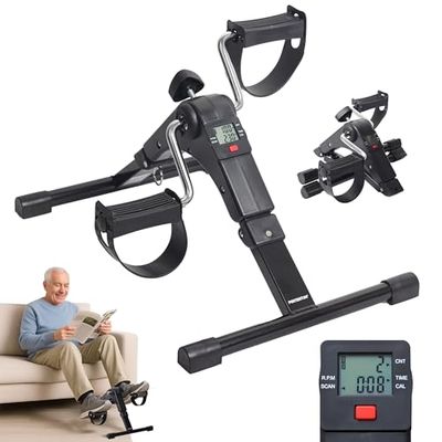 PORTENTUM Pedaliera riabilitazione per anziani – Pieghevole – Schermo LCD 5 funzioni – Mini cyclette da seduta braccia e gambe compatta con resistenza regolabile – Design portatile per casa