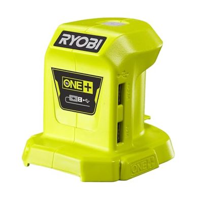 Ryobi - Snelle USB-oplader met 2 poorten (2,1 A en 1,0 A) - 100% achterwaarts compatibel met 18 V ONE+ batterijen - Laadintensiteit detector - Ideaal voor camping, bouwplaats - R18USB-0