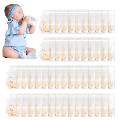 Vinabo Breast Milk Storage Bags, 50 PCS Milk Storage Bags Breastfeeding, 250ml Breastmilk Storage Bags Pre-sterilised, BPA-free, Breastmilk Double Seal Bag