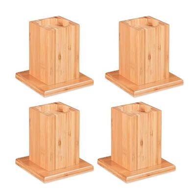 Relaxdays 10028828_126 Rehausseurs lot de 4, Élévateurs 14 cm, tables, chaises, autres meubles, 5x14,5 cm, nature, bambou, 4