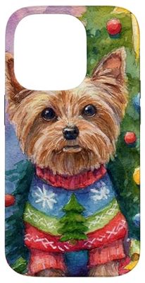 Yorkshire Terrier Christmas Dog in Festive Sweater Case for iPhone 14 Pro