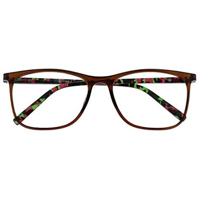 OPULIZE Arc Reading Glasses Stylish Slim Square Frame Spring Hinges Scratch Resistant Brown Patterned Arms Mens Womens R66-2 +3.50