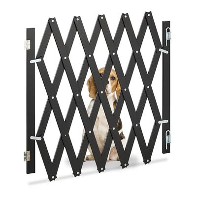 Relaxdays Barrera Seguridad Niños Bambú, Valla Escaleras Plegable hasta 126 cm, 70-82 cm Alto, Reja Mascotas, Negro