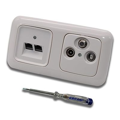 Buch Jager Complete set Reflex SI alpinewit - UAE aansluitdoos CAT 6A 0218/12-101 + antennecontactdoos 3-gaats radio/TV/SAT (**) WISI + frame en afdekkingen