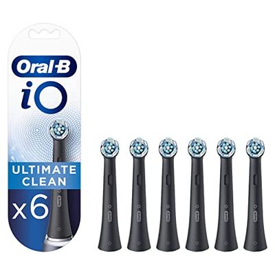 Oral-B iO Ultimate Clean Testine Spazzolino Elettrico, Confezione da 6 Testine di Ricambio Nere, Rimuove il 100% della Placca, Progettate per il tuo Oral-B iO, Adatto alla Buca delle Lettere