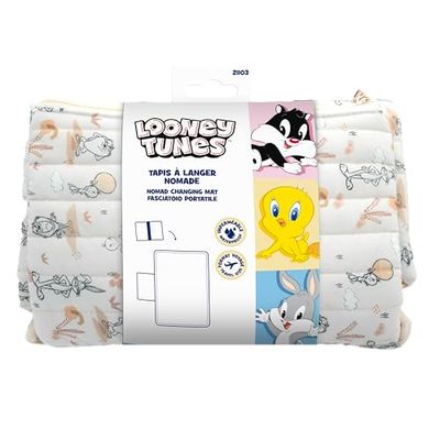 Looney Tunes - Tapis à langer nomade 70 x 49,5 cm - Pochettes de rangement - Facile à nettoyer et étanche - Titi, Bugs Bunny, Taz - Produit Officiel Warner Bros