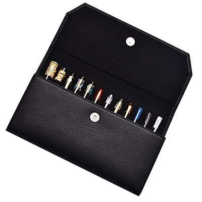 Astuccio per penne stilografiche, 12 scomparti, in pelle PU, organizer per penne, custodia in tela impermeabile per penne, con scomparti divisori, colore: nero