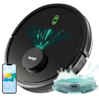 Venga! Robot aspirador, limpiador de suelos, navegación láser, con aplicación, negro, VG RVC 3002 BK