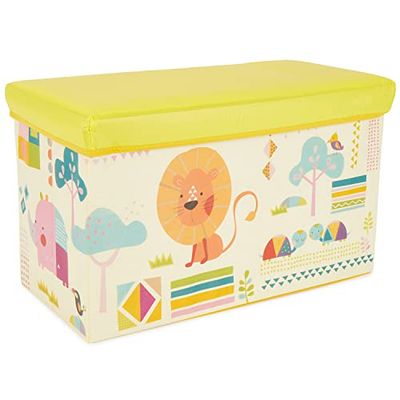 Bieco Boîte de Rangement de thème Zoo pour Enfants avec Siège Rembourré | Coffret à Jouets Unisexe avec Couvercle | Coffre Pliable Jaune & Crème |66 L | Ref. 04000495