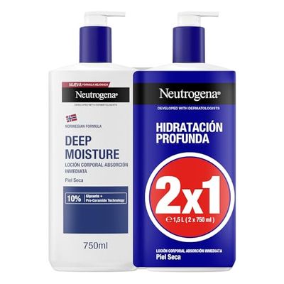Neutrogena Formula Norge Djupfuktande Omedelbar Absorptionslotion (förpackning med 2 x 750 ml), fuktkräm med Pro-Ceramid Technology och Glycerin för torr hud