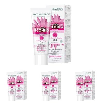 Naturaverde | BIO - Dentifricio ECO BIO Sensitive con Estratto di Echinacea e Fico d'India, per Denti e Gengive Sensibili, 0% Fluoro, 75ml (Confezione da 4)