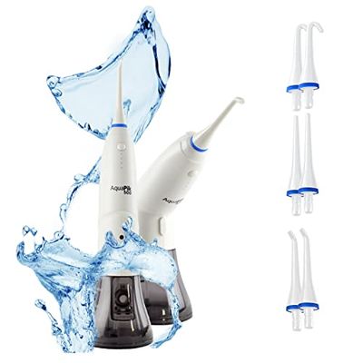Aquapik 500, Irrigador Bucal Portátil con Diseño Único Deformable Tanque de Agua removible. Irrigador Dental Recargable para Viajes y Oficina.6 boquillas, 4 modos, Impermeable IPX7 (Blanco)
