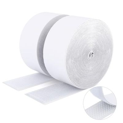 SUTOUG kardborreband med självhäftande, 50 mm x 5 m, slitstarkt krokband och band, extra starkt dubbelsidigt kardborreband, väggsjälvhäftande remsor för inomhus- och utomhusbruk, vit