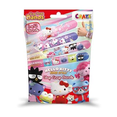 Craze Slap Snap Band, verzamelarmband voor kinderen met Hello Kitty-designs, 12 modellen om te verzamelen, 16 cm, Siliconen, Geen edelsteen