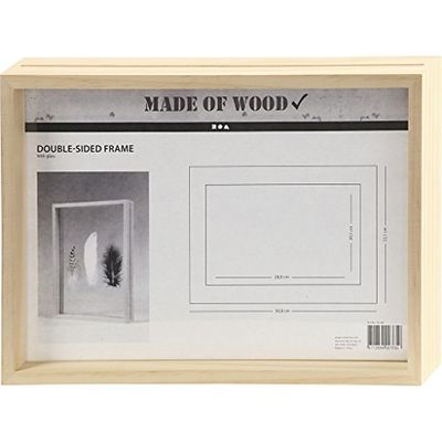 Dubbelzijdig A4-frame, afmetingen 22,1 x 30,8 cm, diepte 4,5 cm, grenen, 1 stuk, binnenmaat 20,1 x 28,8 cm.