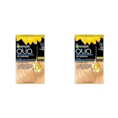 Garnier Olia Permanent Hair Dye, Up to 100% Grey Hair Coverage, No Ammonia, 60% Oils, 112 Super Light Beige Blonde (Pack of 2)