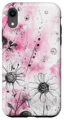 Pink Wildflowers Black Artistic Floral Case for iPhone XR