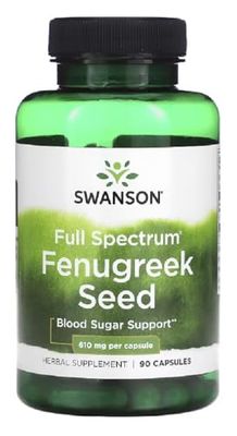 Swanson - FENUGREEK SEED 610 mg | Semillas de Fenogreco para la Salud del Azúcar en la Sangre y Digestiva | Apoyo Hormonal para Mujeres - 90 Cápsulas