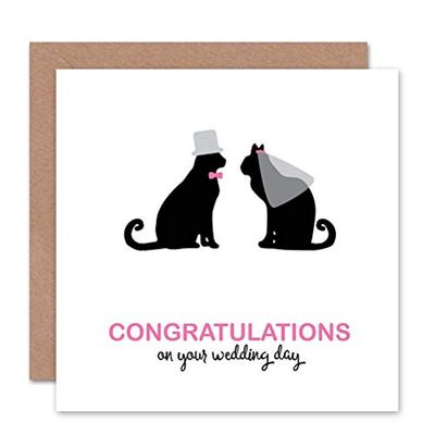 Wee Blue Coo Greetings Birthday Gift Wedding Silhouette Veil Cats Sealed Greeting Card Plus Envelope Blank inside