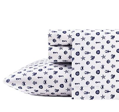 Poppy & Fritz Sea Icons - Set Lenzuola in Cotone con Motivo Geometrico, Colore: Blu