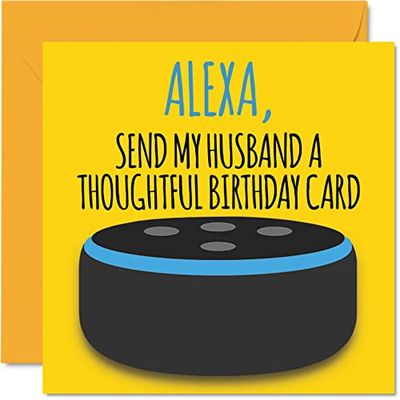 Divertidas tarjetas de feliz cumpleaños para marido – Alexa – Tarjeta de feliz cumpleaños de broma para marido de esposa pareja, regalos de broma, tarjetas de felicitación de aniversario divertidas de